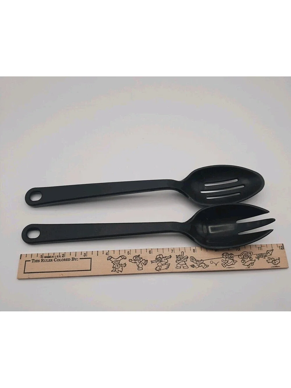 Vtg Tailor Made Products Black  Slotted Serving Spoon Set Of 2 Spork